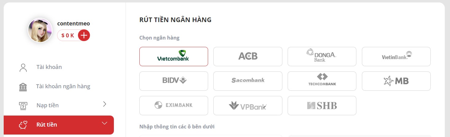 Nạp rút tiền đơn giản và nhanh chóng