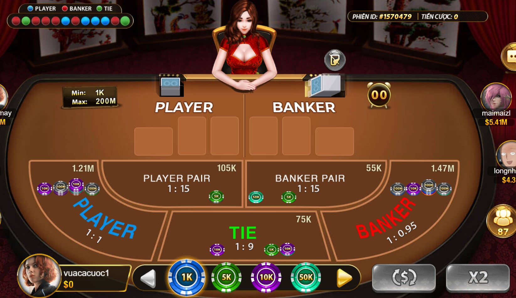 Giao diện game bài Baccarat trên nhà cái May88