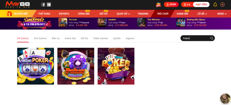 Poker là tựa game nổi tiếng tại May88