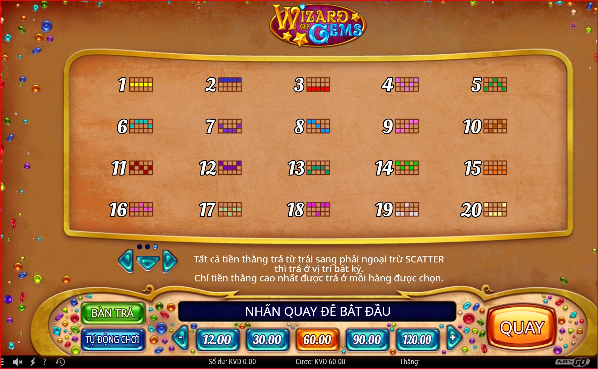 20 dòng thắng tại Wizard of Cems May88